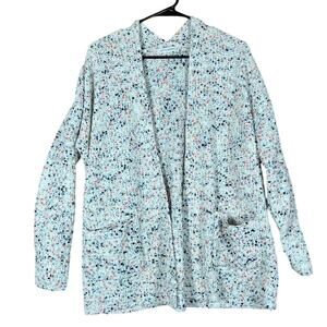 Moon & Madison Womens Sweater White Open Front Multi Speckled Knit Cardigan M